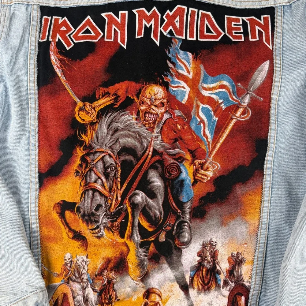 Classic Cotton Co Iron Maiden‎ The Trooper Denim Jacket Light Wash Blue XL